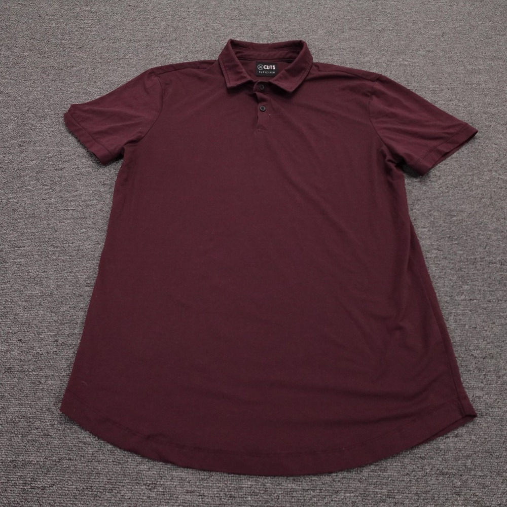 Cuts Polo Shirt Mens Medium Red Curve-Hem Cotton Jersey Casual Short Sleeve